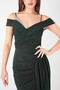 Metallic Fabric Shawl Detailed Evening Dress - Emerald Green - 5