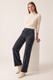 Velvet-Textured Pants with Elastic Waistband, Black - 2