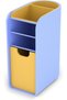 Pen Holder with Pull-Out Drawer, Pencils, Sticky Notes and Clips, Matte, Periwinkle & Mustard