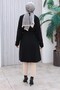 Black Double-Breasted Button-Up Belted Melton Coat HM2978 - 5