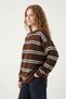 Women's Brown Striped Crew Neck Oversized Sweater - 3