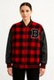 Lumberjack College Jacket with Faux Leather Sleeves and Lining - Claret Red