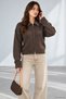 Women's Wool-Blend Knit Cardigan with Denim Collar and Double Zipper - 4