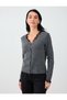 Anthracite V-Neck Straight-Cut Knit Cardigan with Lace Collar Detail - 2