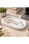 Ribbed Oval Decorative Tray 19.7 x 12.3 cm, Minimalist Catch All Tray for Keys, White - 5