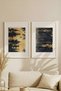 2 VINTAGE PAINTINGS WITH WHITE WOODEN FRAMES FEATURING ABSTRACT LANDSCAPES WITH FOREST AND WATER THEMES - 2