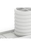Ribbed Toothbrush Cup with Long Oval Drip Tray and 4-Way Divider, 20.2 x 9.2 cm, White - 2