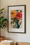 1 VINTAGE PAINTING WITH A "SPRING BREEZE" THEME IN A BLUE VASE WITH A BLACK WOODEN FRAME - 3