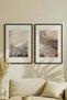 2 VINTAGE PAINTINGS WITH BLACK WOODEN FRAMES FEATURING A MISTY NATURE AND ABSTRACT TEXTURE THEME - 2
