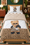 Wellsoft Children's Set: Leopard-Print Glasses-Wearing Teddy Bear Print Plush Set with Quilted Single-Size Bed Sheet, 160x220 cm - 4
