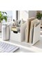 Desk Organiser with Drawer and Notebook Slots, Pen Compartments and Small Storage Drawer, White - 3