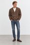 Coffee Off-Shoulder Soft Textured V-Neck Men's Knit Cardigan |   Mew5111322-1 - 2