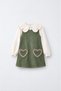 Girls' Green Velvet Dress and Blouse Set with Pockets