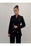 Premium shawl collar double-breasted gold buttoned jacket high-waisted black two-piece suit - 3