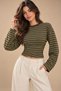 Women's Shiny-Textured Striped Oversized Long-Sleeved T-Shirt with a Waist-Fitted Fit