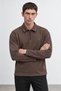 Coffee Polo Collar Half-Zip Cashmere Men's Sweatshirt |   Mew2311657-1 - 2