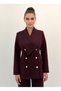 Premium Shawl Collar Double-Breasted Gold-Buttoned Jacket and Pants, Plum-Colored Two-Piece Suit - 7