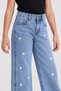 Product Name: Girls' Light Blue Daisy-Embellished Wide-Leg Palazzo Denim Pants - 4