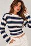 Women's Waist-Fitted Striped Oversized Long-Sleeve T-Shirt with a Textured Finish - 4