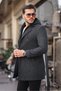 Men's Slim-Fit Detachable Hooded Melton Coat with Front Zippered Design and Buttons - 3