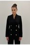 Premium shawl collar double-breasted gold buttoned jacket high-waisted black two-piece suit - 7
