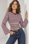 Women's Striped Oversized Long-Sleeved T-Shirt with Waist-Fitted Fit and Textured Look - 6