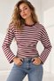 Women's Striped, Oversized, Shiny-Textured, Long-Sleeved, Waist-Fitted T-Shirt - 4