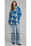Women's Blue/Ecru Geometric Pattern Plush/Teddy Coat/Oversized Fur Jacket. - 2