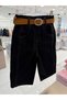 Girls' Cotton Black Loose-Fit Pants with a Belt - 2