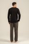 Men's black 100% cotton long sleeve pajama set, buttoned bicycle collar, pocket detailed - 4