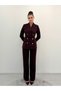 Premium Shawl Collar Double-Breasted Gold-Buttoned Jacket and Pants, Plum-Colored Two-Piece Suit