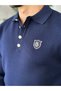 Regular Fit "Old Money" polo collar sweater, Size G, Navy Blue - 4