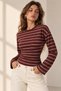 Women's Waist-Fitted, Long-Sleeved, Oversized Striped T-Shirt with a Textured Finish - 6