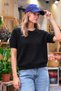 Women's Crew Neck Casual Short-Sleeve Black Knit Sweater