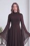 Women's Chiffon Maxi A-Line Ruffled Sleeved Evening Dress—Navy, Brown, Aqua, Burgundy - 6