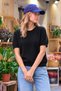 Women's Crew Neck Casual Short-Sleeve Black Knit Sweater - 2