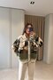 Green/Brown - Mountain Print Zipper-Front Plush Jacket Green/Brown - 3
