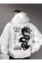 Hooded Japanese Style Dragon Back Printed 100% Cotton 3 Thread Pocketless Large Size Men's Sweatshirt - 2