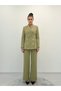 Premium Blazer Jacket with Asymmetrical Shawl Collar and Gold Buttons, Paired with High-Waisted Pants