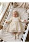 Girl Baby Naming Ceremony Dress with Bandana and Lace, Newborn Hospital Discharge, Wedding Dress, Evening Gown, Naming Ceremony Dress, 100% Cotton 8023