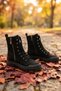 Women's Black Suede Lace-Up Casual Ankle Combat Boots with Side Zipper and Thick Sole - 2
