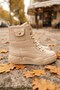 Women's Beige Casual Lace-Up Boots with Zippered Pocket Detail, Laces, and a Thick Sole - 4