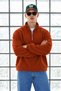 Men's Soft-Textured Winter Terracotta Color Fleece Jacket with Half-Zip Closure - 5