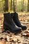Women's Black Thick Heel Lace-Up Short Boots with Zip and Treaded Sole - 2