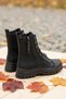 Women's Black Lace-Up Side-Zip Thick Sole Casual Combat Boots