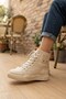 Women's Beige Casual Lace-Up Boots with Zippered Pocket Detail, Laces, and a Thick Sole - 6