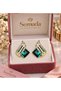 Women's Green Steel Earrings with Zircon Stones