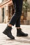 Women's Black Lace-Up Boot with Zip Detail, Thick Treaded Sole, and Combat Boots - 2