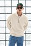 Men's Soft-Textured Half-Zip Winter Ecru Fleece-Lined Pullover - 2