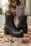 Women's Black Thick Heel Lace-Up Boot with Zip and Cuff, Textured Sole - 4